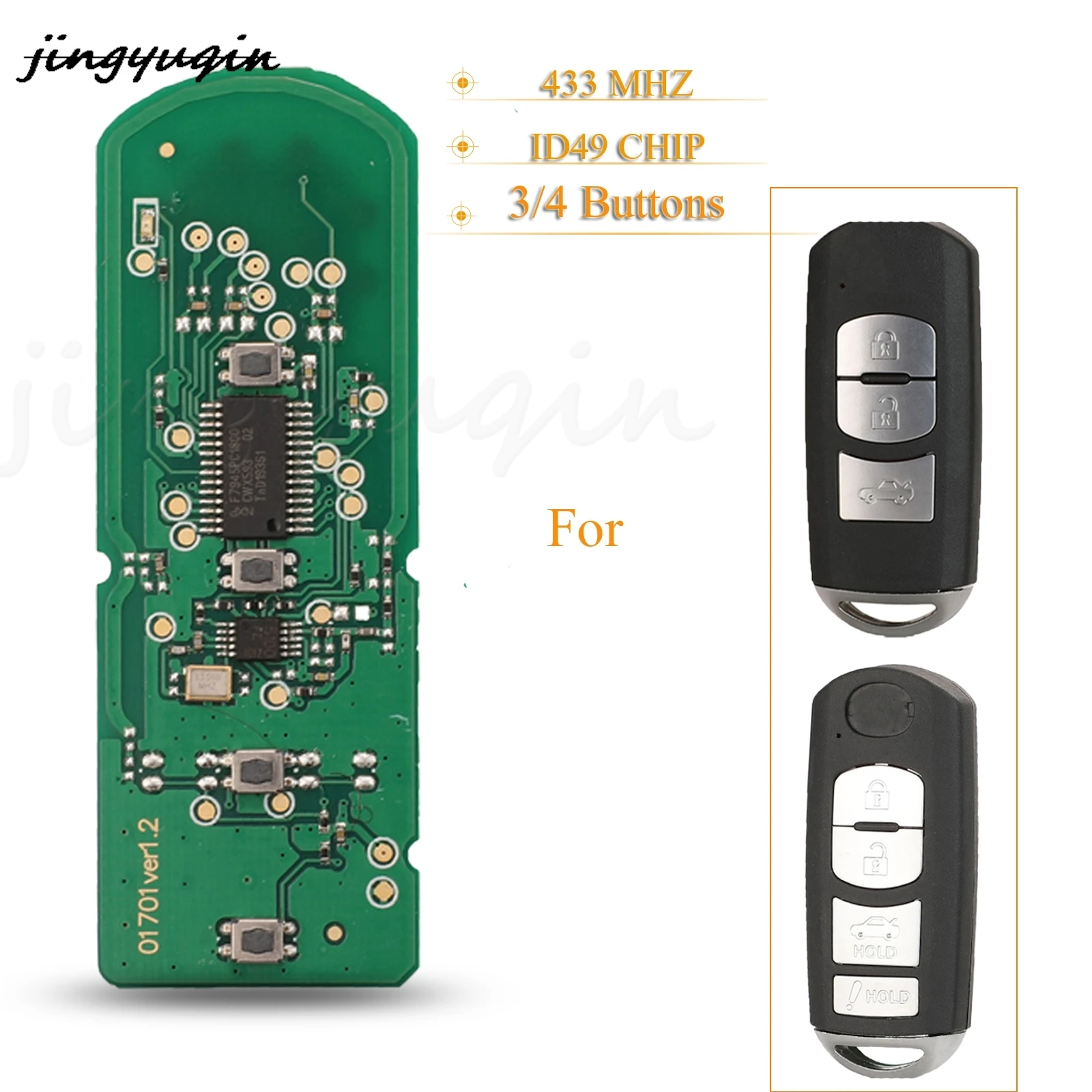 

jingyuqin 10pcs 3/4BTN Remote Car Key Fob 433MHz 49 Chip For Mazda (Mitsubishi System) 3 MX-5 CX-3 CX-5 CX-7 SKE13E-01 SkE13E02