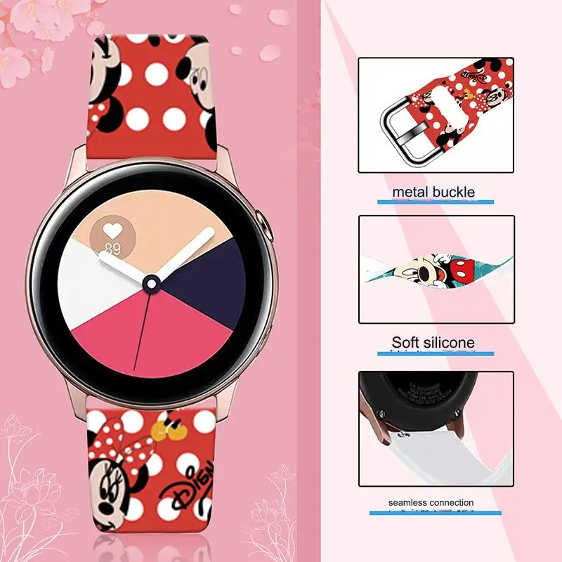 Disney Princess Mickey Minnie Donald Duck Printed Silicone Strap For Samsung Huawei GT Watch FB-Versa 23MM 22MM 20MM Watch Band