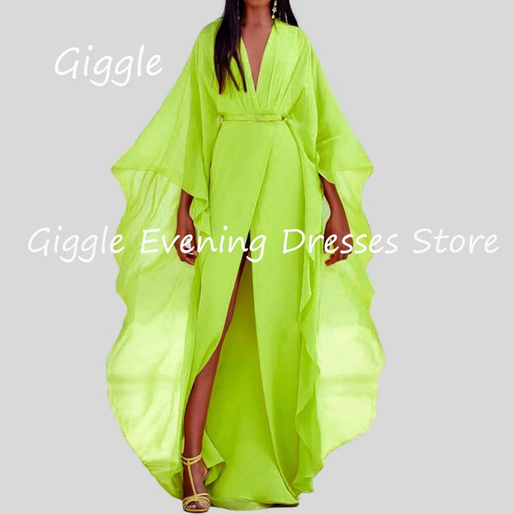 Giggle Chiffon A-line V-neck Arab Ruffle Formal Elegant Prom Gown Ankle Length Saudi Evening Party Dresses for Women 2023