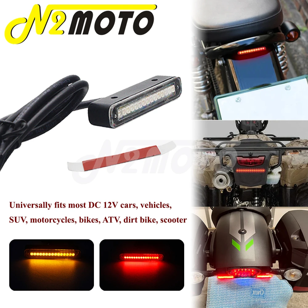 Universal Motorcycle LED Light Bar Turn Siganl Lamp Strip Red Tail Stop Brake License Plate Light For Cars Dirt Bike ATV Scooter