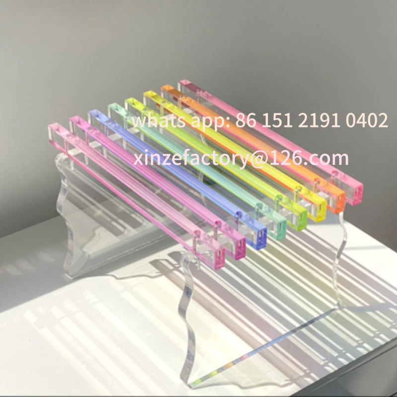 

Customizable tęczowy, przezroczysty stołek - ławka do przedpokoju w stylu nordyckim, kreatywne meble do użytku domoweg