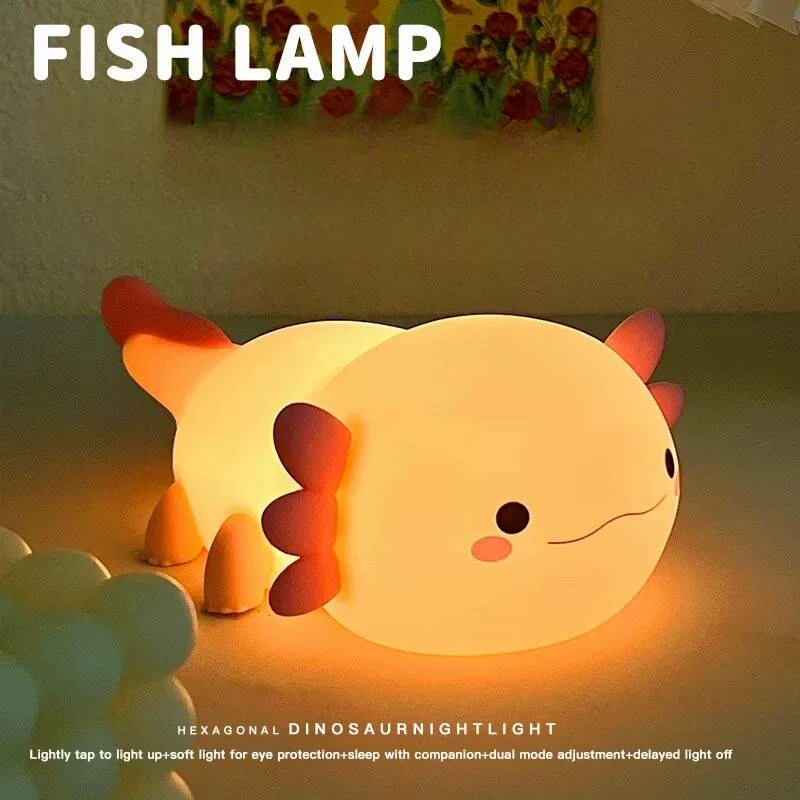 LED Axolotl Night Light Silicone Nursery Sleeping Lamps Touch Control USB Rechargeable Table Lamp for Baby Child Nightlights