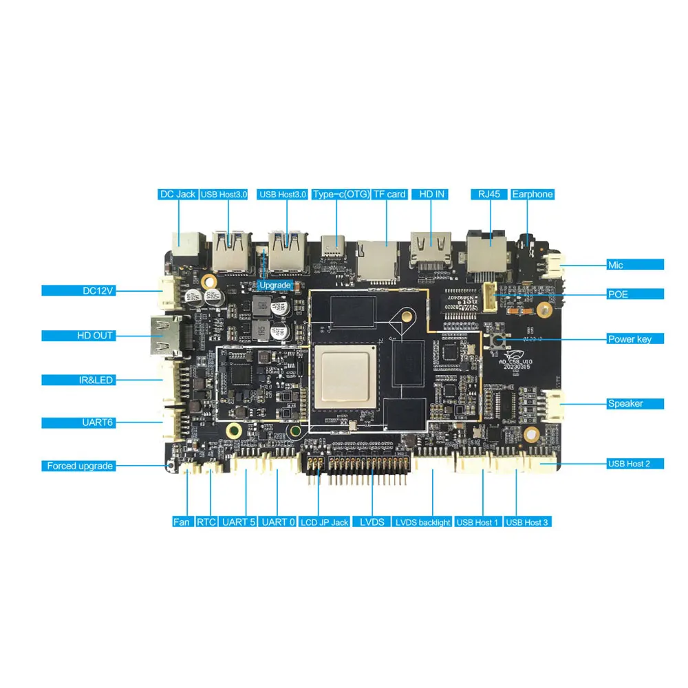 Przemysłowa inteligentna płyta główna Rockchip RK3588 z Androidem 12, tablica do wyświetlania cyfrowego z LTE 5G WiFi LAN HD 6.0 NPU