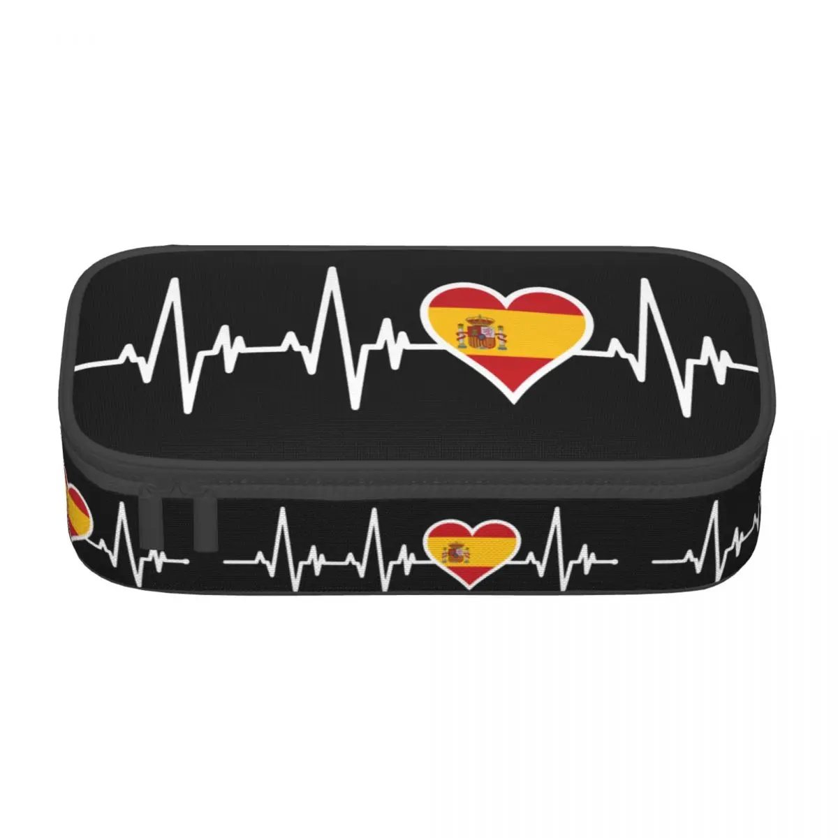 Customized Spanish Heartbeat Spain Flag Pencil Cases for Boys Gilrs Large Capacity Pen Box Bag School Accessories