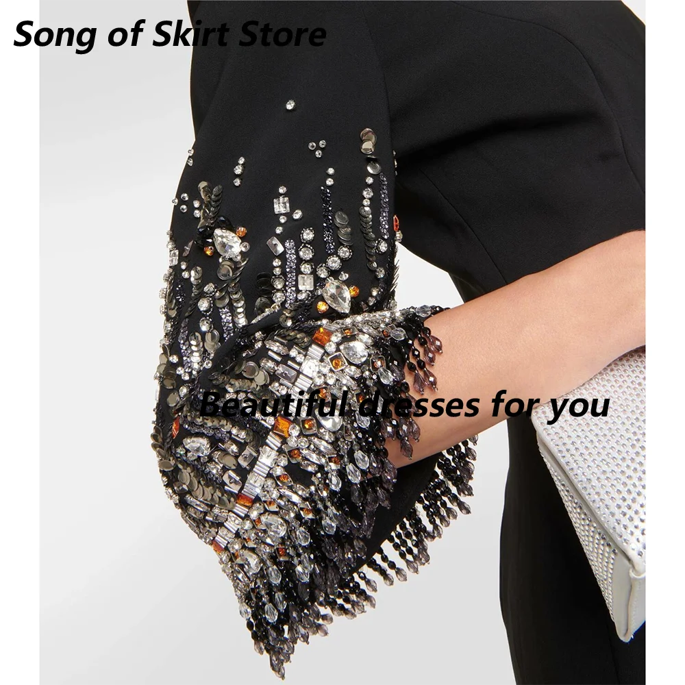 Customized Luxury O-Neck Women\'s Party Dress High-end Formal Stage Performance Evening Gown Half Sleeves Floor-Length Prom Dress