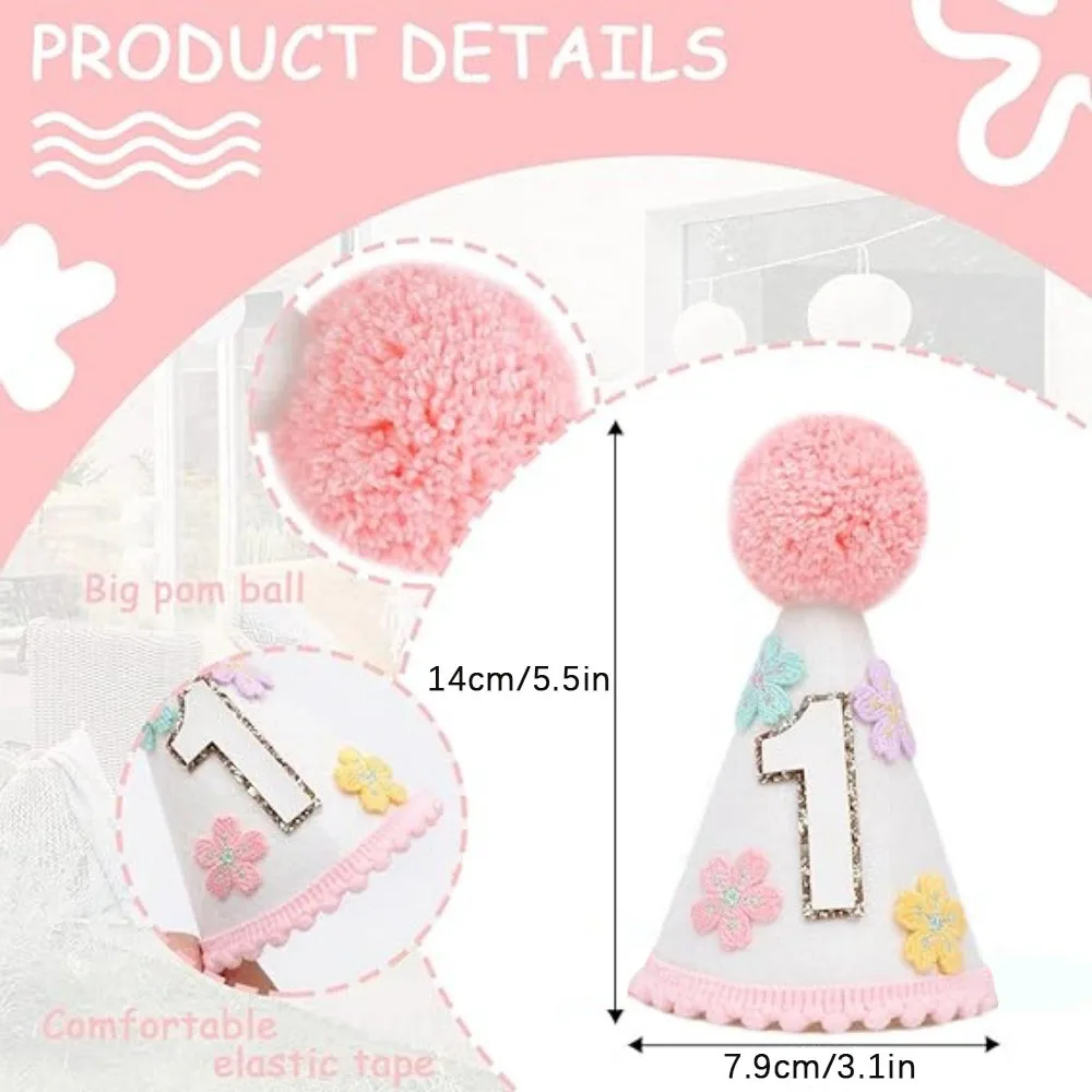 Colorful Floral Cone-Shaped Birthday Hat, Cute and Charming Birthday Hat, First Birthday Decoration, Suitable for Girls.