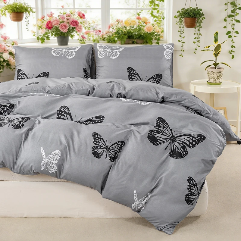3Pcs Butterfly Print Duvet Cover Set, Soft Skin-Friendly Breathable Bedding Set, 1Duvet Cover + 2Pillowcases, All-Season