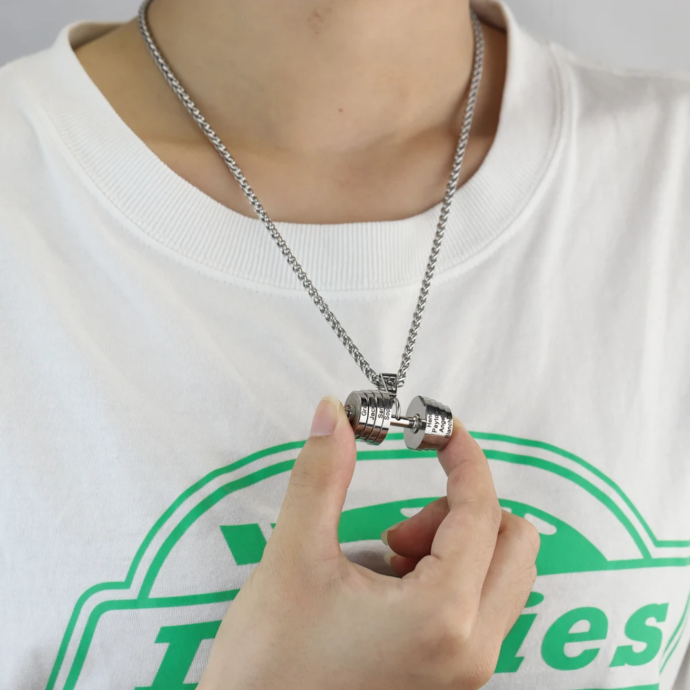 MaiLun Personalisierte Namen Hantel Halskette Hip Hop Halskette Edelstahl Hantel Halskette Schmuck Geschenk – Detail 5