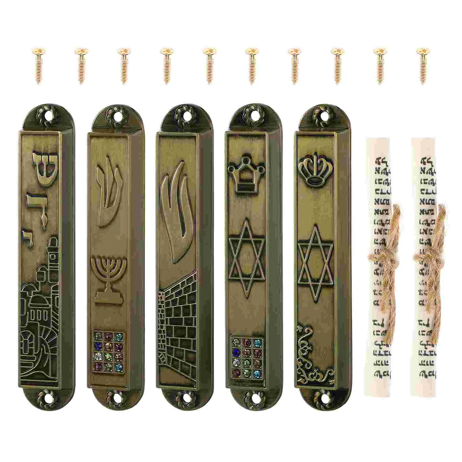 

5 Pcs Memorial Ornaments Door Scroll Holy Pillar Metal Mezuzah Adornment Retro Religious Gift Catholic Decor