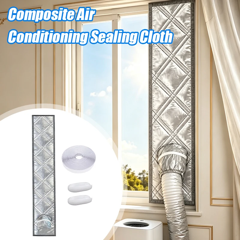 Silver Coated Portable AC Window Seal Kit Padded Sliding Window Vent Cloth Thermal Insulation for Air Conditioner Exhaust Hose