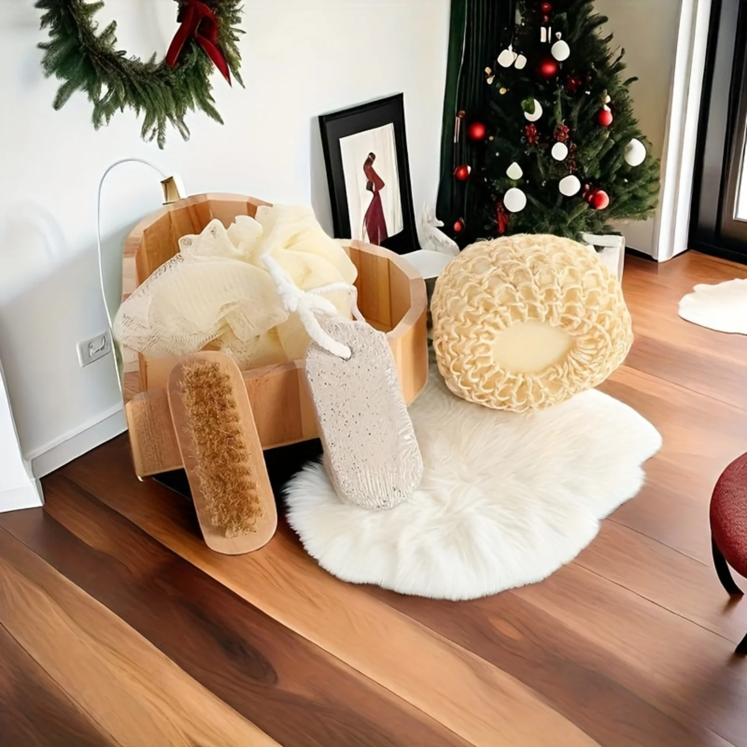 Luxury 5-Piece Bath Spa Set in Heart-Shaped Gift Box - Exfoliating Shower Scrubber, Loofah Sponge & Bath Bomb - Ideal for Christ