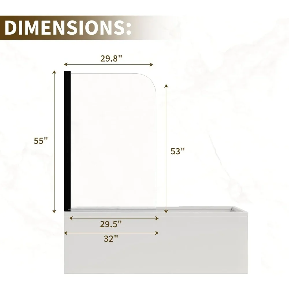

Frameless Bathtub Shower Glass Door with Thick Tempered Glass and Matte Black Aluminum Frame
