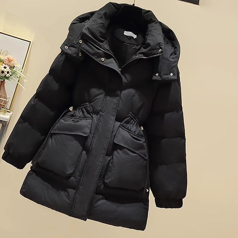 

Сплошной цвет, простые женские зимние куртки, новинка 2025 года, модное утолщенное пальто с капюшоном, женская высококачественная универсальная хлопковая куртка