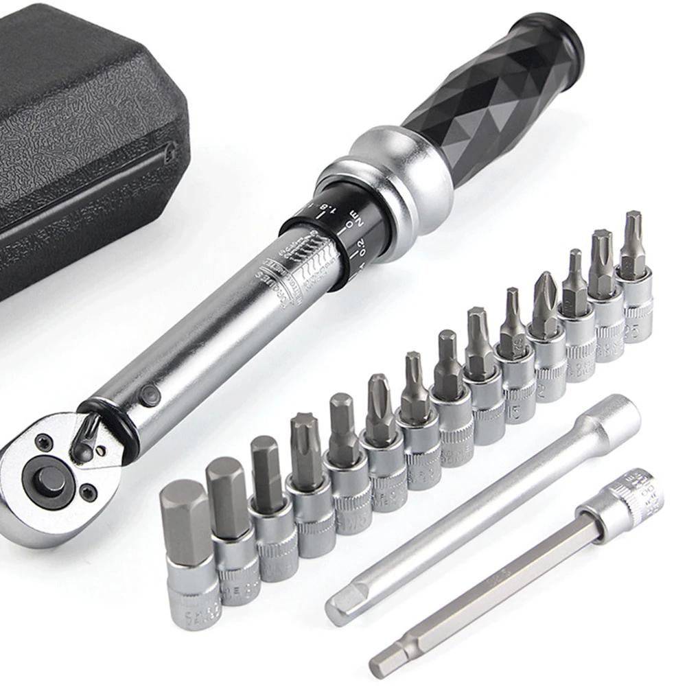

1 Set Bike Wrench 18 In 1 Mountain Torque Wrench Bike Repair Tool Set Adjustable Tool With 1/4" Drive Head Bicycle Torque Wrench