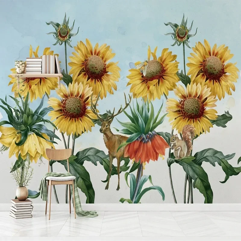 Custom 3D Modern Pastoral Sunflower Background Wall Wallpaper Mural Painting Papel De Parede Tapety Fresco Papel Pintado De pare
