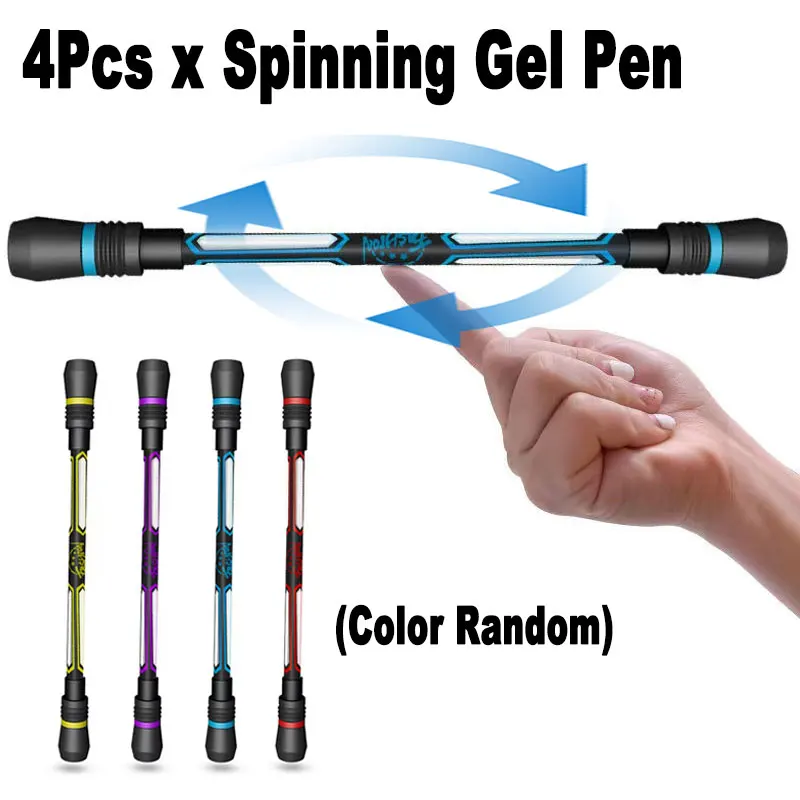 

4Pcs Spinning Gel Pen Blue Black Ink Rotating Finger Spinner Handle For Children Student Stress Relieve Gaming Toy Stationary