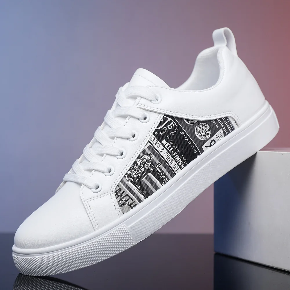 Men's White Shoes Skateboarding Shoes High Top Men High British Style Comfortable Men's Skateboarding Sneakers Sports