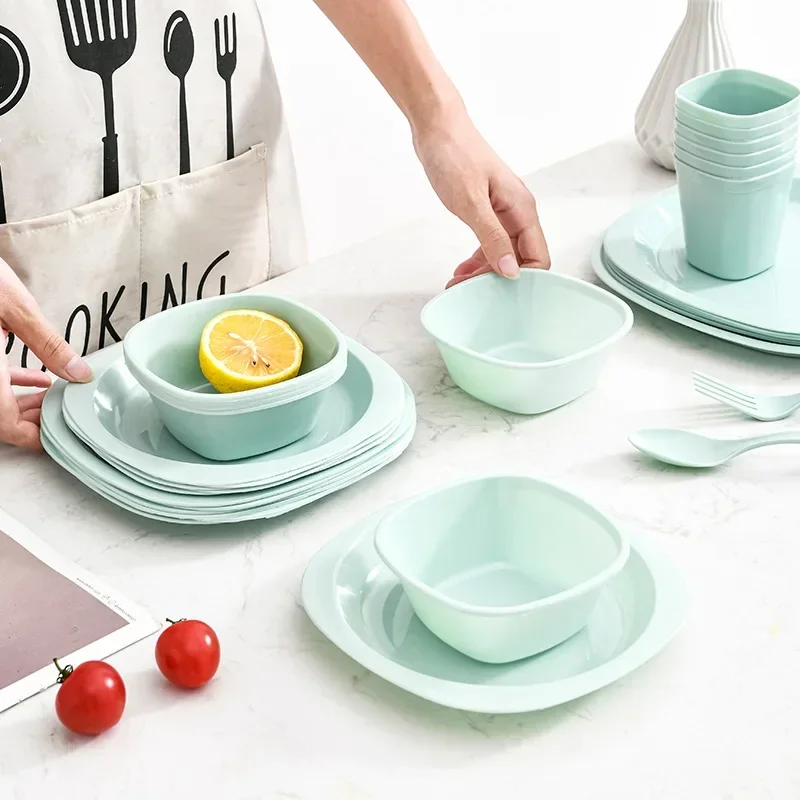 Outdoor Portable Plastic Tableware Set 54Pcs Portable Plastic Tableware Set Camping Picnic Box Kit Camp Cooking Dining Supplies