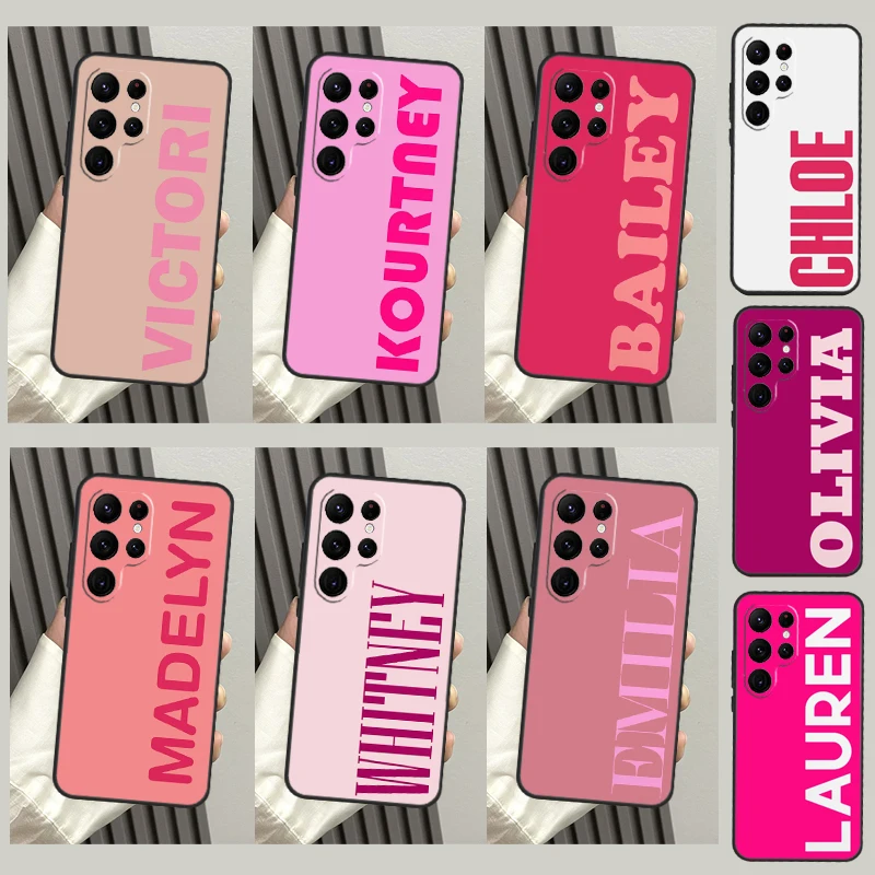 Pink Personalized Name Monogram Case For Samsung Galaxy S23 S21 S22 Ultra S8 S9 S10 Note10 Plus Note 20 Ultra S20 FE Cover