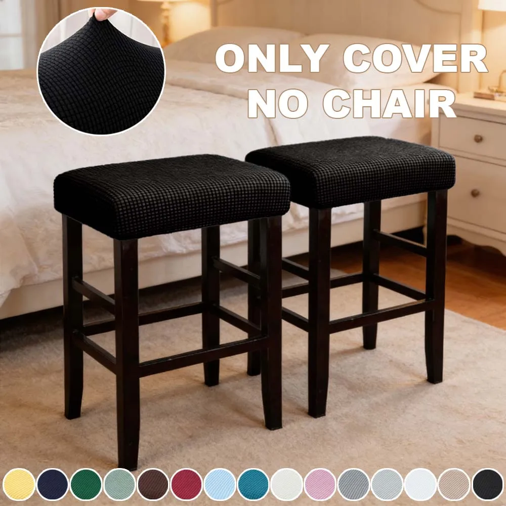 

1pc Thickened Square Stool Cover High Stretch Plaid Chair Seat Slipcover Removable Bar Stool Protector for Kitchen Dining Room