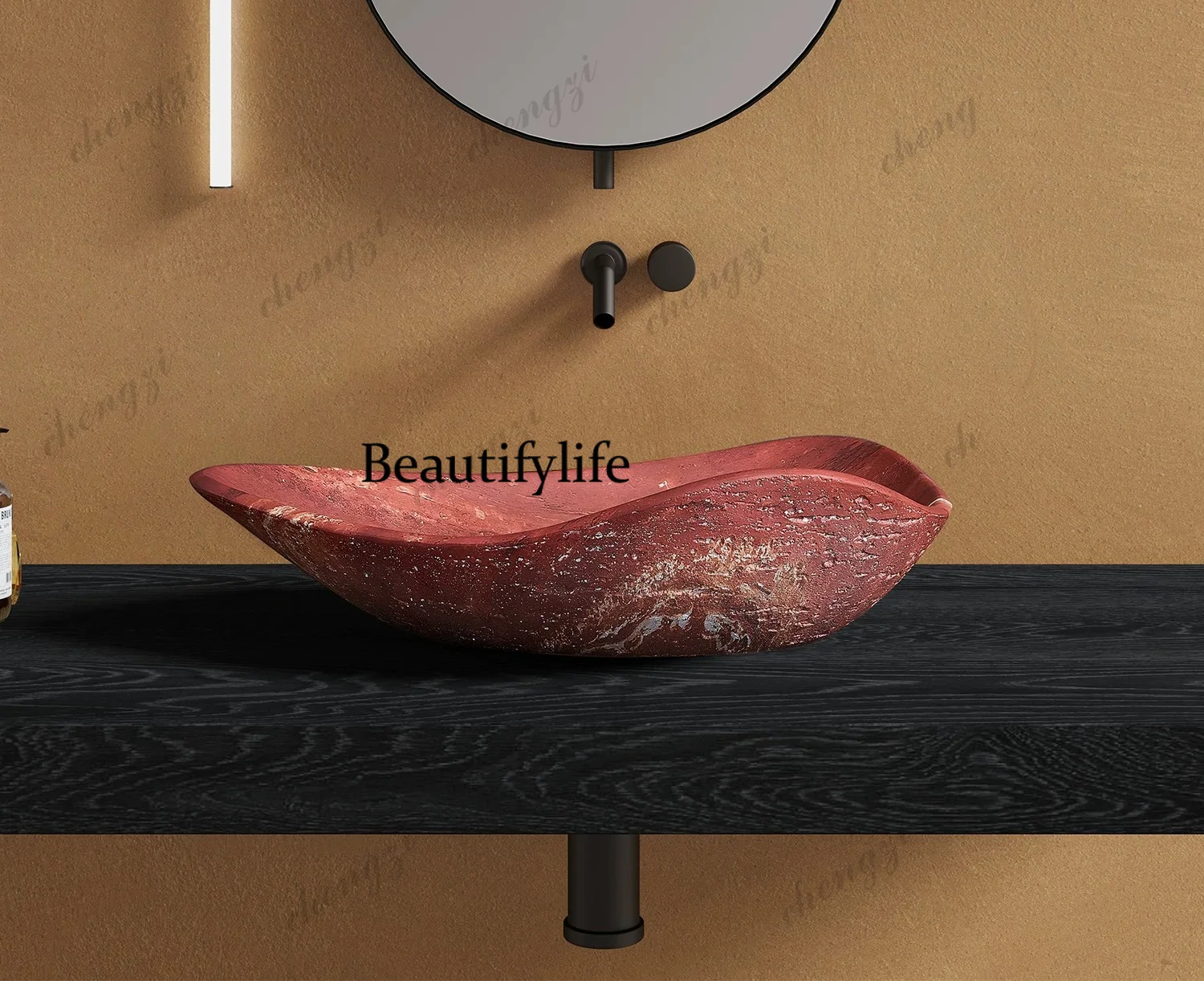 Medieval style red travertine platform basin wash basin designer art basin hotel B & B club