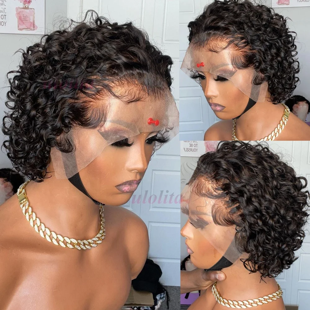 Pixie Cut Perücke Echthaar Kurz Lockig 13x4 Lace Frontal Perücken Echthaar Kurzer Bob Brasilianische Echthaarperücken für Schwarze Frauen – Detail 5