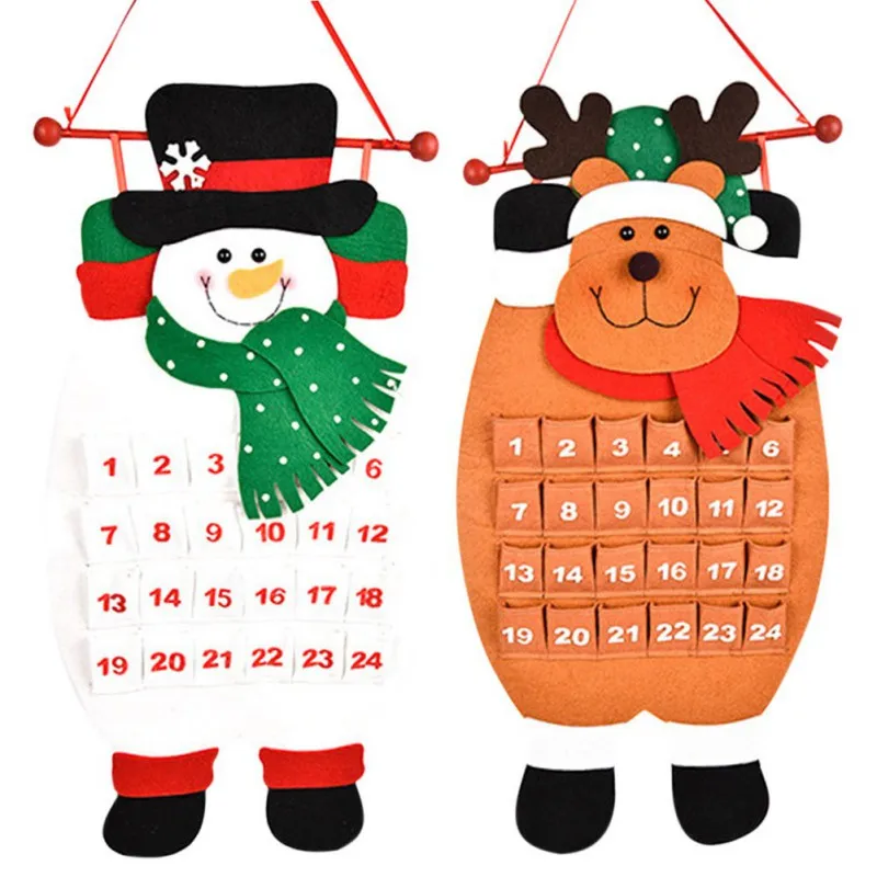 Santa Christmas Advent Calendar 3D Felt Hanging Advent Calendar Reusable Countdown to Christmas Calendar for Kids Christmas