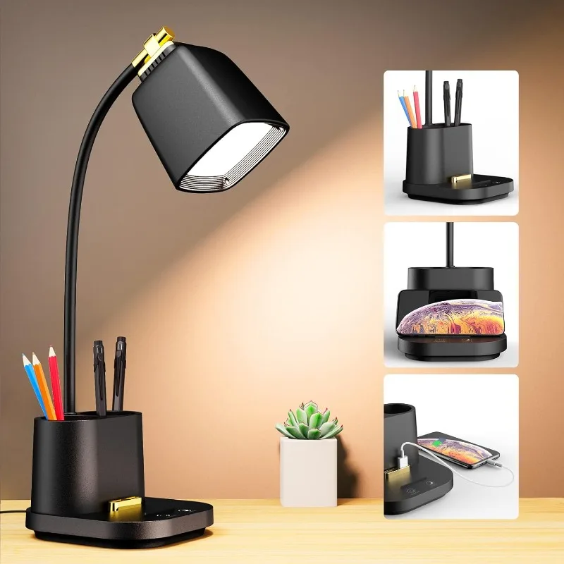 

LED Desk Lamp with USB Charging Port Touch Control 3 Color Modes, Stepless Dimming,Eye-Caring LED Table Lamp for Home,Office,Bed