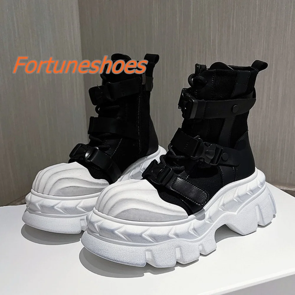 Belt Buckle Platform Chunky Heel Boots Round Toe Chunky Heel Side Zipper Boots 2025 New Arrivals Fashion Casual Autumn Boots