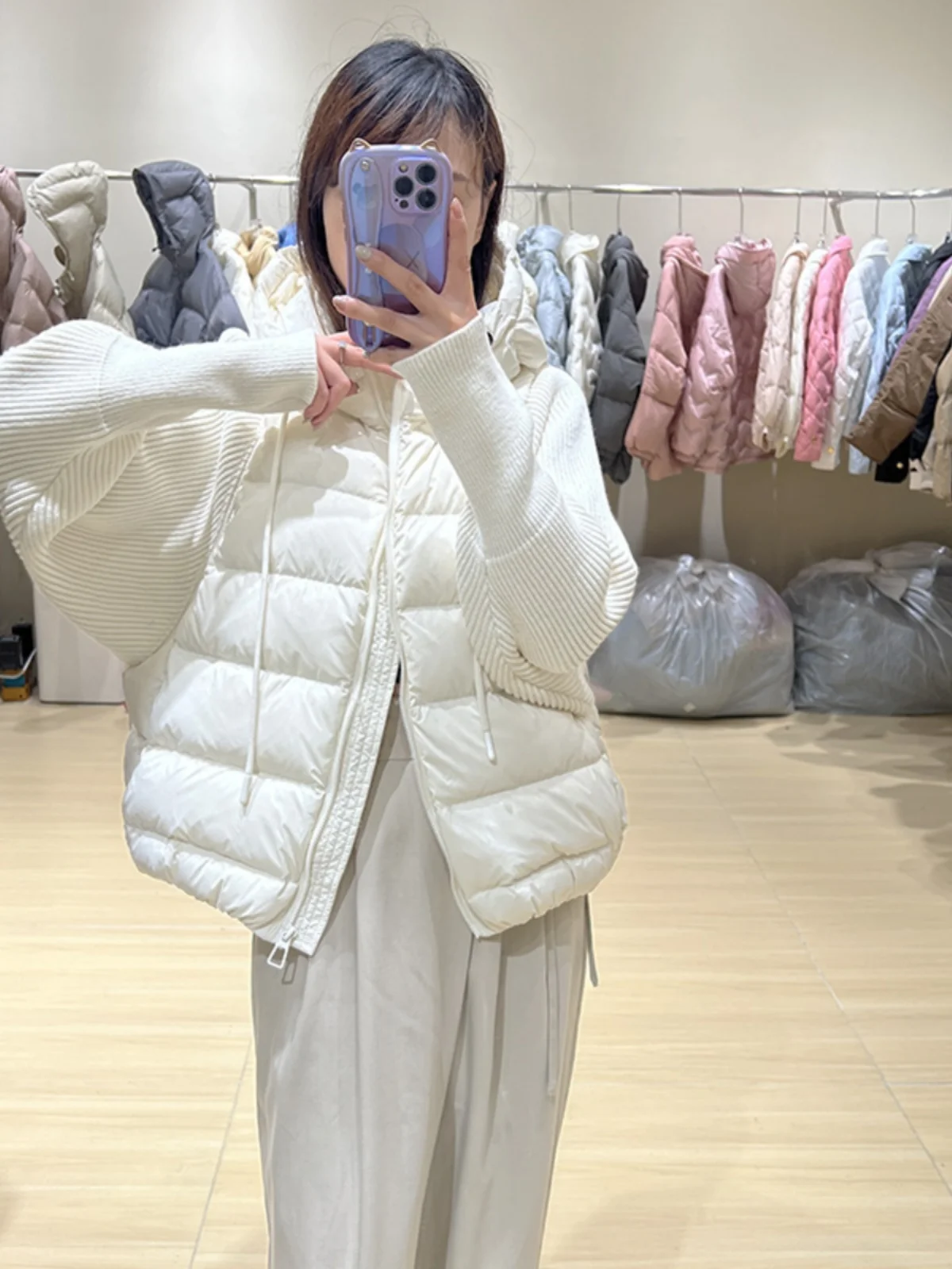 Nowa koreańska damska kurtka z dzianiny ort Thiened z bawełny patchworkowej, modna odzież wierzchnia z zamkiem błyskawicznym, model 2025.