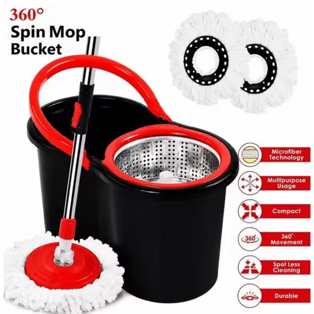360- Degree Magic Rotating Mop Bucket Set, with Premium Rotating Dry Head and Heads