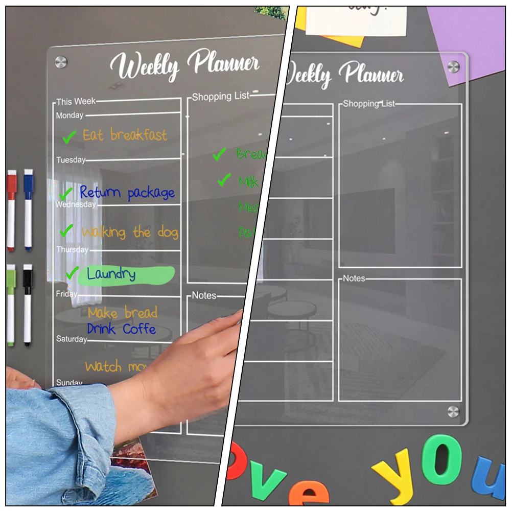 Acrylic Weekly Planner Refrigerator Calendar Fridge Whiteboard Message Dry Erase for Clear Office Small