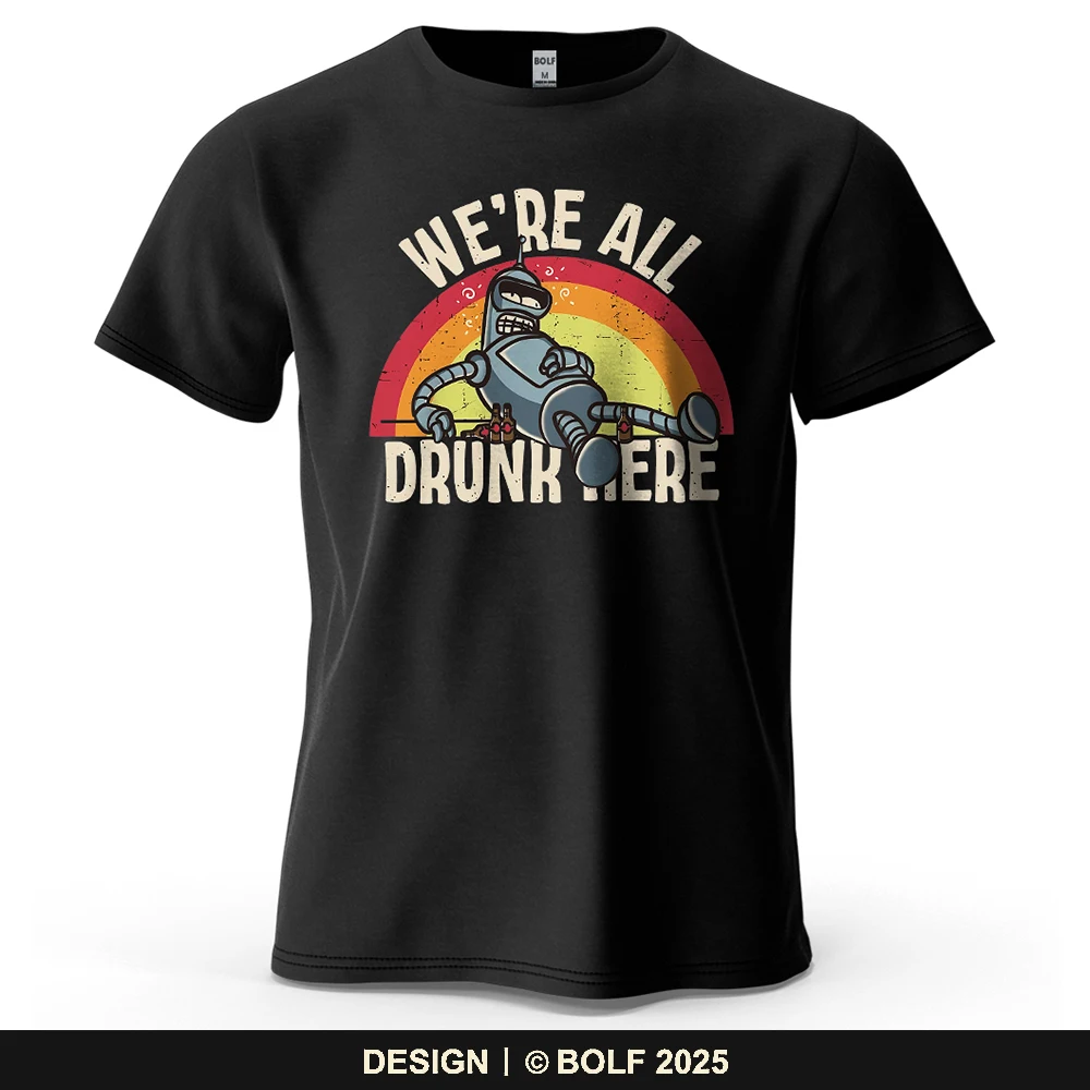 Futurama Bender Humor bedrucktes Herren-T-Shirt, 100 % Baumwolle, übergroß, humorvoll, Anime-Grafik, für Damen und Herren, Tops, T-Shirts, Streetwear