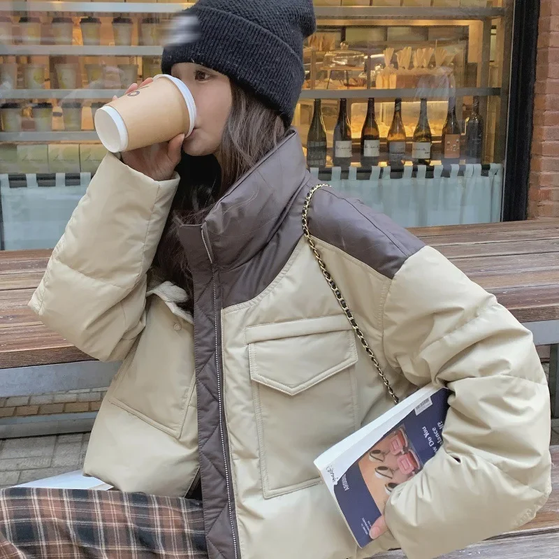 

Шикарные парки разных цветов для женщин, зимние легкие теплые куртки с воротником-стойкой, женские пальто на молнии и пуговицах с двойной планкой