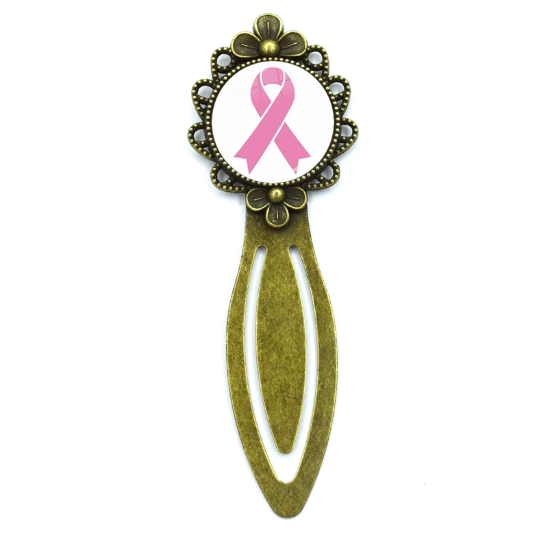 Beauty Pink Ribbon Breast Cancer Faith Photos Bookmark Vintage Metal Glass Gems As Book Page Marker