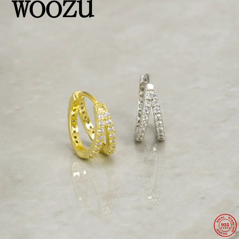 

WOOZU настоящее серебро 925 пробы с двойным цирконом, серьги-кольца для пирсинга для женщин, роскошные вечерние элегантные изысканные модные украшения