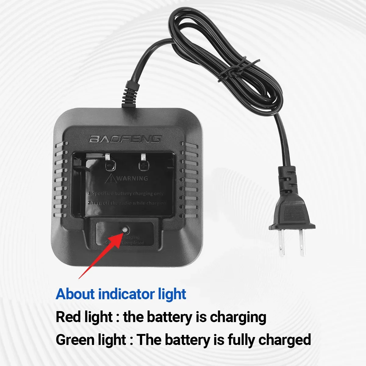 Baofeng M-5R asli Uni Eropa/AS pengisi daya kabel pengisi daya dengan lampu indikator untuk Radio dua arah UV-5R UV-5RA seri UV-5RB