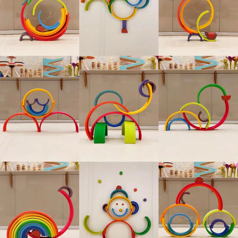 12 kolorowych łukowych klocków tęczy