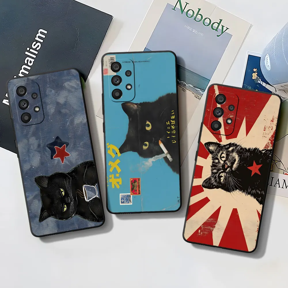 Retro Red Star Lazy Cat Case for Samsung Galaxy A55 A16 A54 A34 A12 A14 A33 A15 A21s A53 A35 A51 A11 A17 A22 A31 TPU Phone Cover