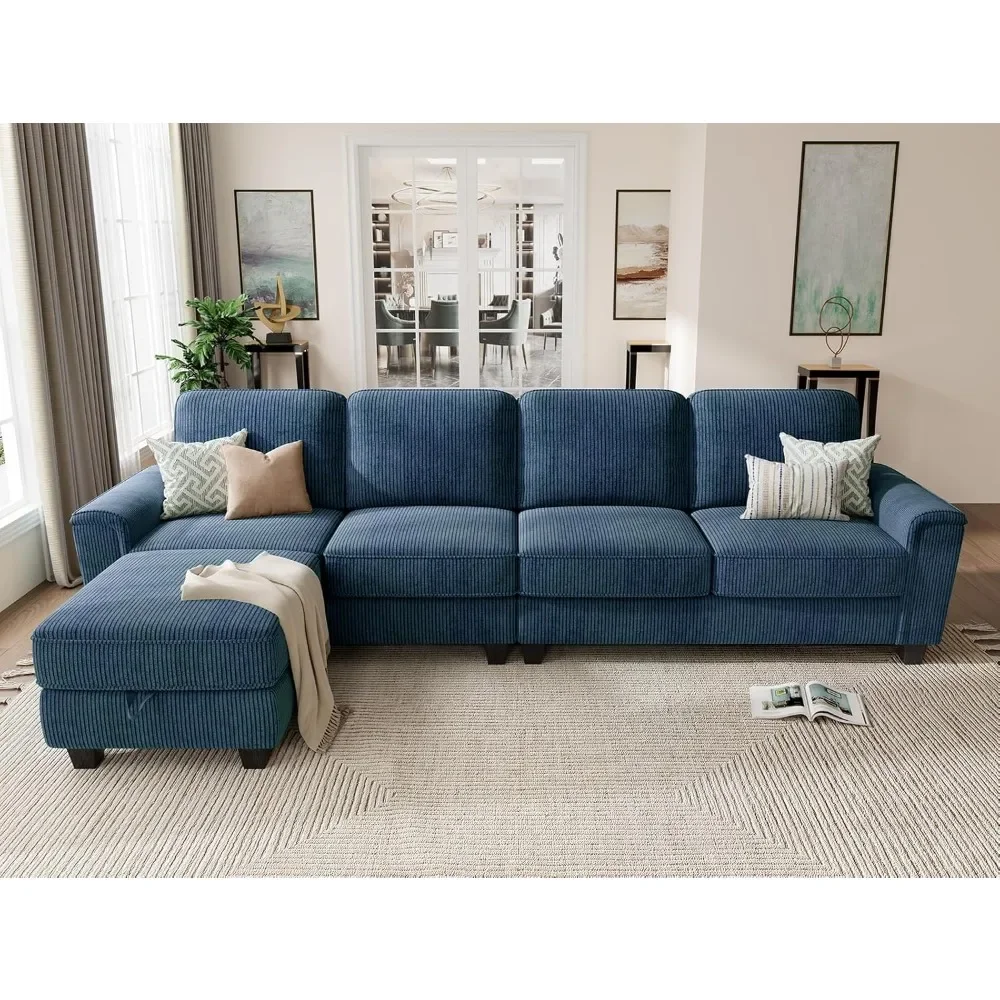 Sectional Sofa with Movable Chaise & Storage Ottoman for Living Room 106” Convertible 4 Seat Convertible Couch