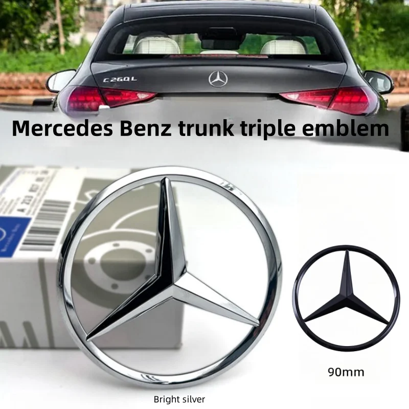 

90mm ABS Chrome Black Logo Mercedes Emblem Rear Star Badge For Mercedes Benz W203 W206 W212 X253 W167 W166 W247 C E GLA GLC GLE