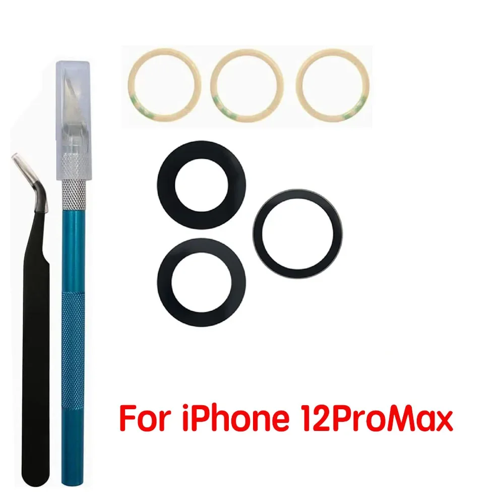 Cristal de cámara trasera para Apple iPhone 11 12 13 MIni Pro Max lente de cámara trasera con adhesivo y herramientas de extracción reemplazo de