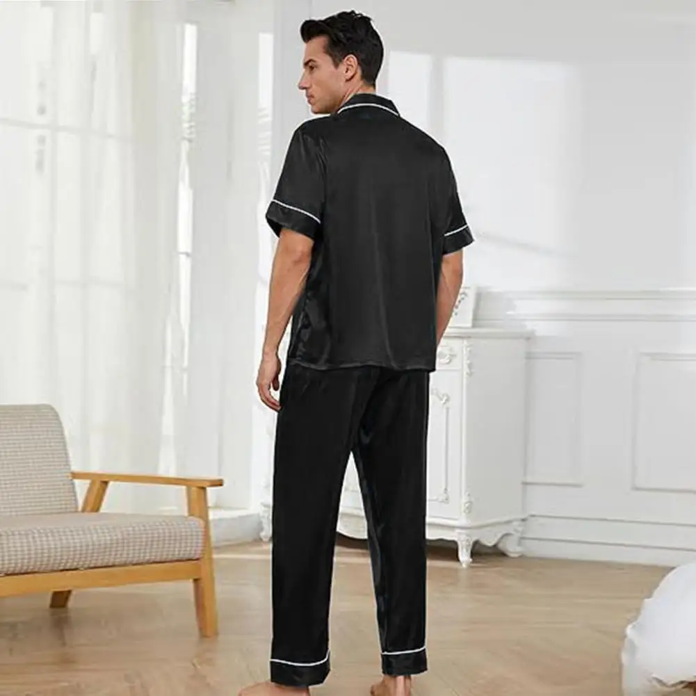 Breathable PAJAMA ชุดหรูหราผ้าไหมซาตินชุดนอนชุดสําหรับผู้ชายผู้หญิง Notch COLLAR ปุ่มลงด้านบนพร้อมกระเป๋าหน้าอกยืดหยุ่น