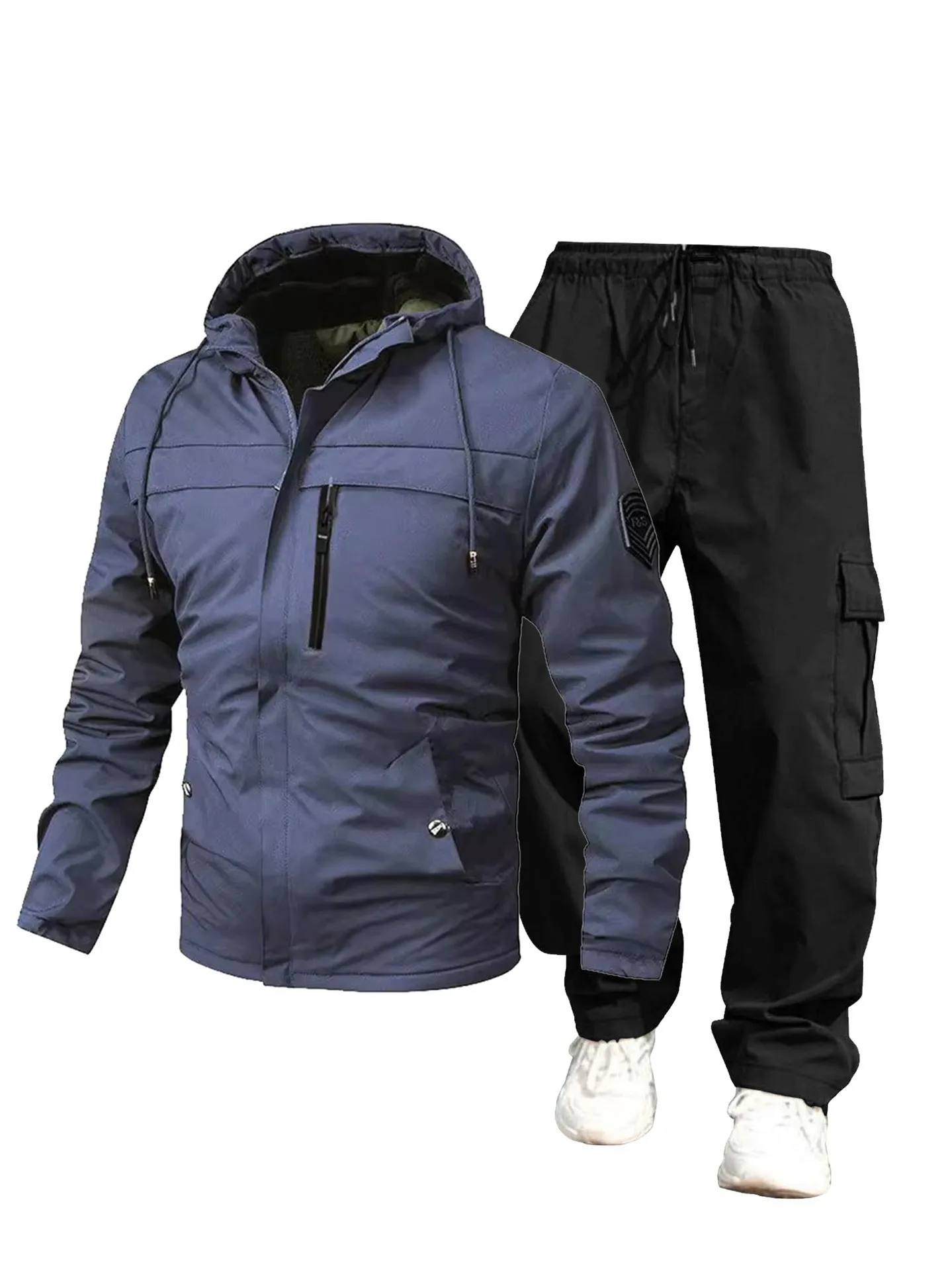 

Fashionable men's windproof and waterproof down jacket + multi-pocket cargo pants, men's outdoor mountaineering sportswear set