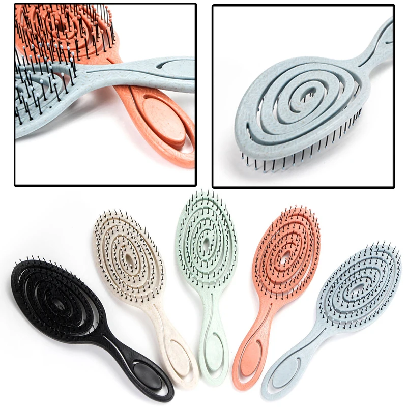 Relaxing Elastic Massage Comb Portable Hollow Hair Combs Scalp Massage Brush Salon Styling Tools Solid Color Circular Hair Brush