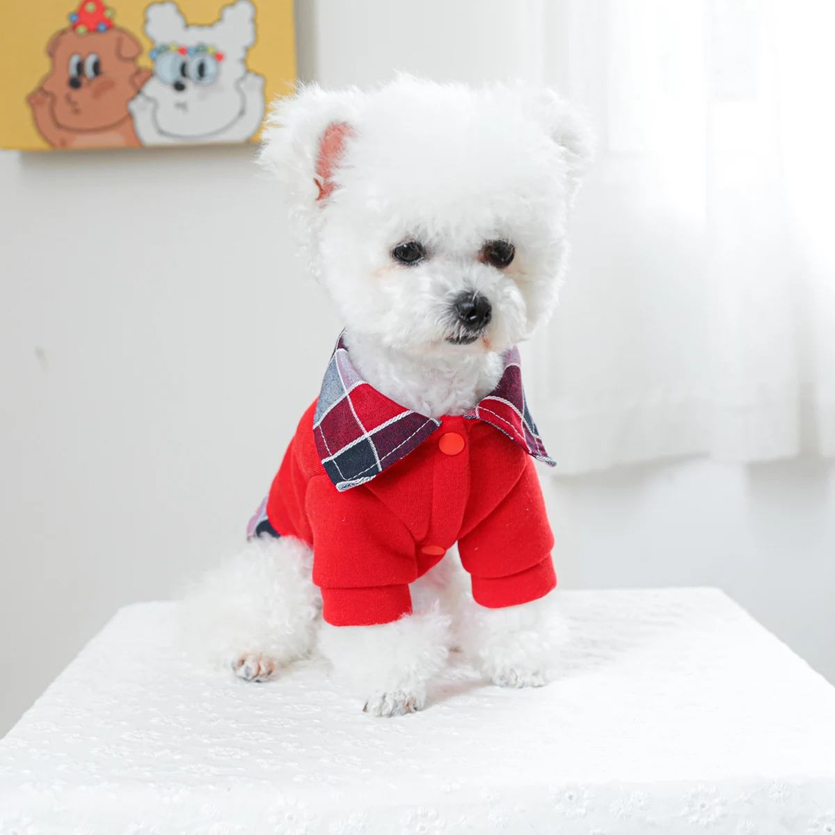 1PC Pet Clothing Spring and Autumn Red Camera Fake Two Piece Coat Suitable for Small and Medium sized Dogs