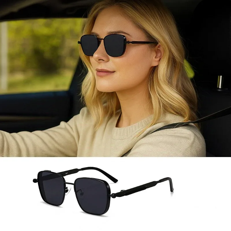 

Солнцезащитные очки 2025, мужские ретро очки для вождения, пружинные петли, металлическая прямоугольная оправа, защита UV400, унисекс, спорт на открытом воздухе