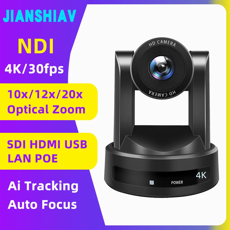 

1080P/4K NDI Conference PTZ Video Camera 10x 20x Zoom POE Ai Auto Tracking PTZ Camera SDI HDMI USB Outputs With Tally Light