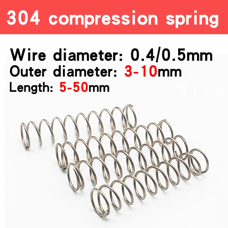 304 Stainless Steel Compression Spring Return Spring Steel Wire Diameter 0.4~0.5mm Outside Diameter 3~10mm  10 Pcs