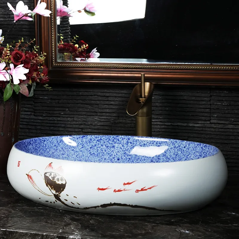 

Chinese Simple Wash Basin Table Basin Home Balcony Basin Bathroom Washbasin Bathroom High Temperature Ceramic Inter-Platform
